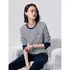 Women's T Shirts Toyouth Women Striped Tees 2024 Autumn Long Sleeve Round Neck Slim Stretch T-shirt Navy White Stripe Embroidery Casual Tops