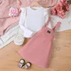 Conjuntos de roupas 2 pcs crianças vestido casual para meninas roupas 2024 outono crianças moda manga longa branco malha tops cinta saia 5-14y