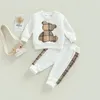 Conjuntos de roupas 0-24m bebê meninas roupas de outono nascido criança manga longa xadrez urso padrão tops moletom calças outfits fatos de treino