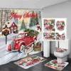 Chuveiro cortinas conjunto de cortina de natal vermelho engraçado papai noel bolas de natal verde pinho ramo presente decoração do banheiro tapetes de banho tampa do toalete