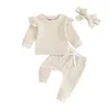 Conjuntos de roupas primavera nascido bebê menina 3 pçs conjunto de roupas manga longa tripulação pescoço moletom calças bandana criança outfit traje