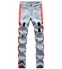 Hip Hop 4 Kolor patchwork dżinsy Mężczyźni 2021 Rozryte otwory Slim Fit Dżinsy Pole Mężczyźni Niebieski żółty designer prosto niebieskie dżinsy x06215109688