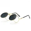 Okulary przeciwsłoneczne vintage metalowe okulary punkowe pary flip flip męski Uv400 Ochronne składane wielofunkcyjne dla mężczyzn