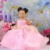 Blush Flower Girl Dresses Sheer Neck Tiered Tulle Ball Gowns Flowergirl Dress Princess Queen Birthday Party Dress Gowns for Little Kids Marriage NF067