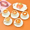 Dekorativa figurer 100st 3D harts Kawaii Cartoon Mini Coffee Cup Plate For Miniature Kitchen Room Food Drink Home Table Proware Accessorie