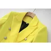 High Street Spring Summer Chic Design Fresh Yellow Blazer Rok Pak Twee stukken Sets met Blet Beautiful Women Clothing 240118