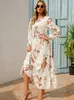 Robes décontractées élégant imprimé floral femmes robe printemps été à manches longues taille haute en mousseline de soie dames fête plage maxi