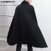 Mode mäns kappa rockar LAPEL SOLID FÄRG EN KNAPP KAPE Trench Streetwear Casual Overcoats Men Ponchos S-5XL Incerun 240119