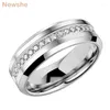 Trouwringen Ze Tungsten Carbide Modieus Voor Mannen Half Eternity Briljante Zirconia Afgeschuinde Rand Charm Ring