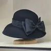 Women Cloche Wool Hat Winter Cloche Round Hat for Women Fedora Bucket Vintage Hat Bow Accent 240126