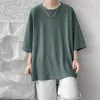 Men's T Shirts Cool Ice Silk Summer Plaid Men Green Tops Round Neck Three Quarter Sleeve Fashion High Street Casual Oversized Clothes