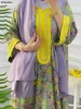 Etniska kläder muslimska abaya klänning dubai retro blommor tryck långärmad klänningar v-hals diamanter mantel islamisk ramadan kaftan