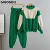 Women's Two Piece Pants GIGOGOU Autumn Winter Women Knit Tracksuit Fashion Harem Pant Set 2/Two Pieces Color Block Lday Sportwear Clothes