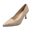 Dress Shoes Elegant Classic Women Pumps For Female Genuine Leather Medium Heeled Ladies Fashion White Nude High Heels Office