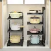 Armazenamento de cozinha sob pia organizador canto frigideira titular gabinete rack ajustável panelas suporte acessórios