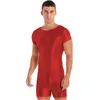 Maillots de bain pour hommes Maillot de bain brillant à manches courtes Body Combinaison pour Sport Running Yoga Natation Maillot de bain Homme Beacwear