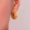 Boucles d'oreilles créoles minimalistes basiques en acier inoxydable plaqué or 18 carats avec roue porte-bonheur texturée pour femme