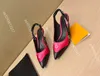 2024 Merk sexy tule sandalen strass verfraaid calico dameskleding schoenen luxe designer vierkante neus kitten hakband lederen zool 35-41