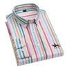 Artı Boyut 7xl Pamuk Oxford Erkek Gömlekler Uzun Kollu İşlemeli At Cocus Cep Çizgili Sosyal Elbise Gömlek Erkek 240119