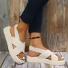 Sandaler Ladies Summer Low Heel Open Toe Flat Shoes 2024 Utomhus lättviktig strandtjockkvinnor