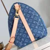 폭발 새로운 여성의 KeepAll Bandoulier E 45 M24315 Bleu Denim 글로벌 유기 섬유 인증면 캔버스 자물쇠 이름 태그 캐빈 크기를 가진 이중 방금 처리 클로저