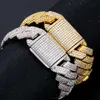 20 mm zware 3 rijen armband vol met zirkonen goud verzilverde Cubaanse schakelarmband