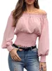 البلوزات النسائية مثير قبالة الكتف الأكمام الطويلة Tshirt Tops Spring Autumn Women Women Loose Frill T Shirt Size 2XL