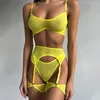 Conjuntos de sujetadores Yimunancy Mesh Lingerie Set Mujeres Correa extraíble Sólido Erótico Sujetador Panty Ropa interior Ropa diaria