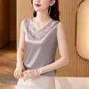 Women's Blouses Silk Tank Top Vintage Woman Clothes V-Neck Womens Tops Solid Loose Hollow Out Blouse Women Summer Sleeveless Corset