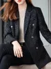 Qoerlin Women Winter Tweed Blazer Coat Dark Nothced Notsced Long Sleeve Slim Elegant Jacket Doublebreasted Overcoat 240202