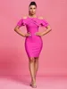 Casual Dresses Pink Bandage Dress Women Short Party Bodycon Elegant Sexy Ruffle Off Shoulder Evening Birthday Club Outfit 2024 Summer