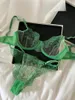 Soutien-gorge Ensembles Vert Romantique Anneau En Acier Push Up Lingerie Dentelle Sexy Transparent Triangle Coupe Ensemble Soutien-Gorge Sous-Vêtements