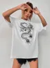 T-shirts pour femmes Motif dragon T-shirts imprimés surdimensionnés Femme Été Lâche Manches courtes Chemise en coton de haute qualité Tops de marque de rue Unisexe