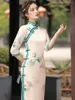 Ethnic Clothing Female Long Qipao Elegant Classic Print Cheongsam Vintage Mandarin Collar Tradition Chinese Style Dress Lady Outfits