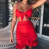 Casual Dresses Nadafair Two Pieces Set Women Ruffles Bow Beach Summer Dress Red Off Shoulder Sexy Club Bodycon Wrap Mini Party