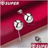 Orecchini a bottone in argento sterling 925 da 8 mm con perline rotonde e lisce per le donne Gioielli per feste di fidanzamento e matrimonio Consegna a goccia Otbcv