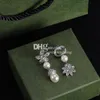 Vintage Pearl Drop Stud Delicate Petal Earrings Dingle Designer Diamond Stud Engagement Gift With Box