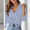 Bloups feminina Roupas Spring Summer Summer Polo Collar Slave Long Moda Moda Button Casual Top Blue Business Style Tops versáteis