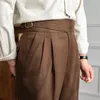 Men's Pants Casual Solid Color Suit Trousers Men Spring Trendy Belt High Waist Male Business Office Fashion Pleated Straight