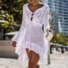 Sarongs Mode tricoté tunique robe femmes blanc maillot de bain Covre-ups évider plage couvrir jupe été 2021 Sarong De Plage12800