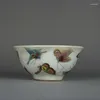 Dekorativa figurer kinesiska famille Rose Porcelain Qing Tongzhi Butterfly Design Teacup Cup 3,5 tum antik imitation gammal hantverk ornamen