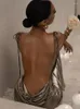 Robes décontractées Insta sexy dos nu femmes fête mariage femme pile cou spaghetti sangle solide robe de cheville élégante vêtements formels