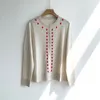 Maglia da donna in lana e seta a maniche lunghe cardigan in linea superiore Cappotto semplice girocollo lavorato a maglia Camicia con aria condizionata per donna