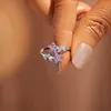 Clusterringen Veelzijdig 925 Sterling Zilver Vrouwelijke Paarse Bloem Kristallen Ring Blauwe Bladeren Bruiloft Voor Vrouwen Sierlijke Verlovingssieraden