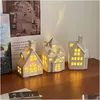 Decorazioni natalizie 1Pc Decorazioni Village House Moderna ceramica con nome Lampada da notte per camera da letto Decorazione natalizia da tavolo Celebrat Dhglj