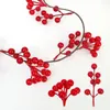 Flores decorativas Vid de bayas rojas DIY Guirnalda colgante Bayas de acebo artificiales Ratán Árbol de Navidad Guirnaldas Decoraciones Boda Po Props