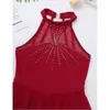 Scene Wear Kids Girls Ballet Dance Costumes Sparkly Rhinestone Mesh Splice Figure Ice Roller Skating Dress Gymnastics Leotard