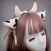 Serre-tête oreilles de vache en peluche, fournitures de fête, avec cloches, nœud de ruban, cerceau pour cheveux, Anime Lolita, couvre-chef de Cosplay Animal Kawaii