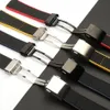 22mm 24mm svart armband nylon silikon gummi klockband rostfritt spänne för fit brei-tling watch strap227r