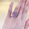 Cluster Rings 2024 S925 Silver High End Simulation Diamond Wedding Ring Carbon Pink Flower Cut